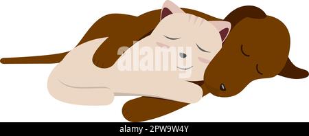 Katze schläft ruhig und friedlich mit Hund Illustration Stock Vektor