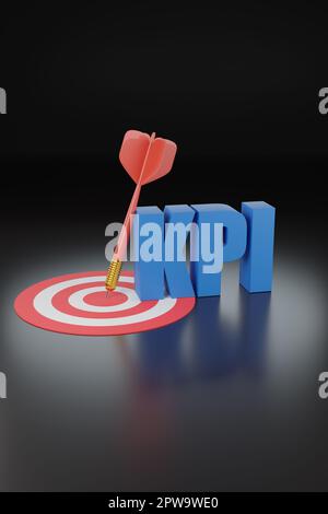 Ausschnitt mit durchgehendem KPI-Text auf dunklem Hintergrund. Leistungskennzahl. 3D Abbildung. Stockfoto