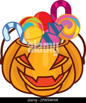 Halloween-Kürbiskübel mit Süßigkeiten Illustration Stock Vektor