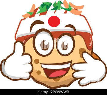 Takoyaki-Cartoon-Figur mit empfehlenswerter Gestendarstellung Stock Vektor