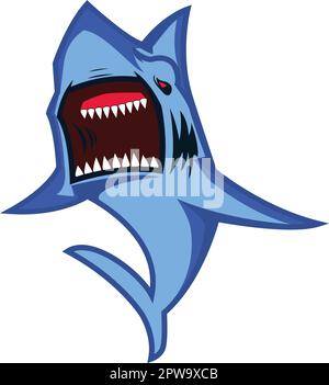 Scary Shark Öffnet Seinen Mund Und Zeigt Die Illustration Scharfer Zähne Stock Vektor