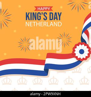 Happy Kings Netherlands Day Social Media Hintergrundillustration Handgezeichnete Cartoon-Vorlagen Stock Vektor