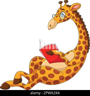 Eine Cartoon-Giraffe, die ein Buch liest Stock Vektor