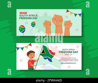 Happy South Africa Freedom Day Horizontales Banner Flache Cartoon Handgezeichnete Vorlagen Illustration Stock Vektor