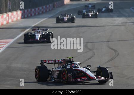 Baku, Aserbaidschan. 29. April 2023. Nico Hulkenberg (GER) Haas VF-23. 29.04.2023. Formel-1-Weltmeisterschaft, Rd 4, Aserbaidschan Grand Prix, Baku Street Circuit, Aserbaidschan, Sprint Day. Das Foto sollte wie folgt lauten: XPB/Press Association Images. Kredit: XPB Images Ltd/Alamy Live News Stockfoto