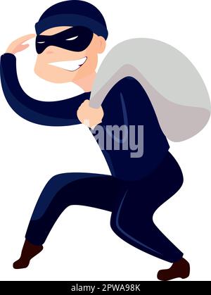 Ein grinsender Dieb, der einen Sack trägt Stock Vektor