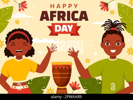 Happy Africa Day am 25. Mai Illustration mit afrikanischen Stammesfiguren der Kultur in flachem Cartoon, handgezeichnet für Webbanner oder Landing-Page-Vorlagen Stock Vektor