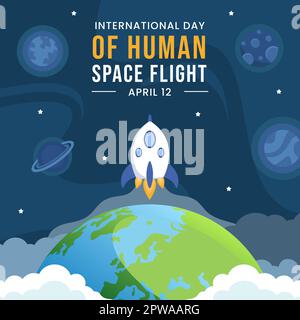 International Human Space Flight Day Social Media Hintergrund Illustration Cartoon Handgezeichnete Vorlagen Stock Vektor