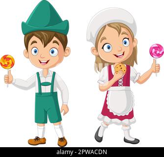 Cartoon Happy hänsel und gretel halten Lollipops Stock Vektor