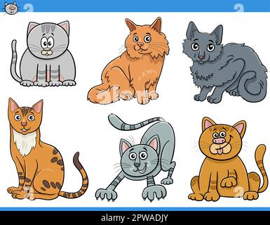 Cartoon Katzen und Kätzchen Comic-Figuren gesetzt Stock Vektor