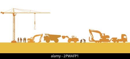 Abbildung Bauunternehmen mit Bauherstellern und Baumaschinen Stock Vektor