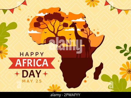 Happy Africa Day am 25. Mai Illustration mit afrikanischen Stammesfiguren der Kultur in flachem Cartoon, handgezeichnet für Webbanner oder Landing-Page-Vorlagen Stock Vektor