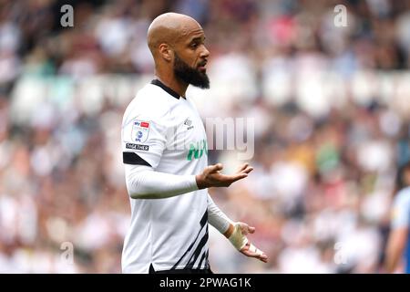 David McGoldrick aus Derby County während des Spiels Sky Bet League One im Pride Park, Derby. Foto: Samstag, 29. April 2023. Stockfoto