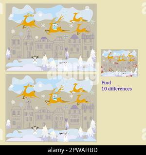 Finden Sie 10 Unterschiede rebus für Kinder unter 6 Jahren, dargestellt nach Jahreszeiten Stock Vektor