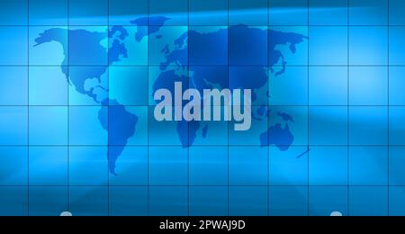 Blauer Hintergrund der Weltkarte, Darstellung des Geschäftskonzepts 3D Stockfoto