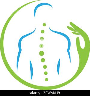 Person in Bewegung und Wirbelsäule, Chiropraktiker, Orthopäde, Massage, Logo, Hintergrund Stock Vektor