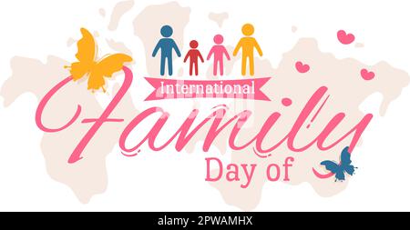 Internationaler Familientag mit Kindern, Vater und Mutter für Webbanner oder Landing-Page in flachen, handgezeichneten Cartoon-Vorlagen Stock Vektor