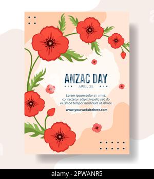 Anzac Day of Lest We Forget Vertical Poster Cartoon handgezeichnete Vorlagen Hintergrunddarstellung Stock Vektor