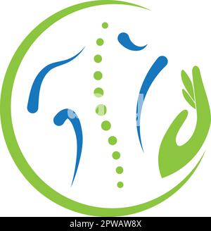 Person in Bewegung und Wirbelsäule, Chiropraktiker, Orthopäde, Massage, Logo, Hintergrund Stock Vektor