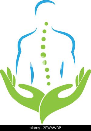 Person in Bewegung und Wirbelsäule, Chiropraktiker, Orthopäde, Massage, Logo, Hintergrund Stock Vektor