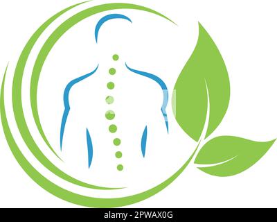 Person in Bewegung und Wirbelsäule, Chiropraktiker, Orthopäde, Massage, Logo, Hintergrund Stock Vektor