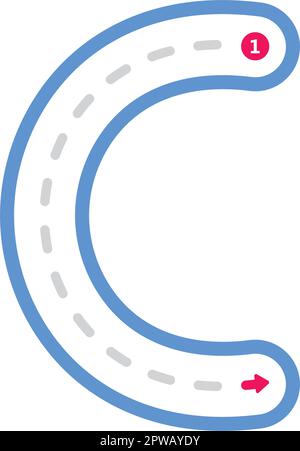 Nachzeichnen des Buchstabens C Vorschreiben in Großbuchstaben gestricheltes Element für Kinder im Kindergarten und Vorschulkinder Arbeitsblatt für Handschriftenübungen Stock Vektor