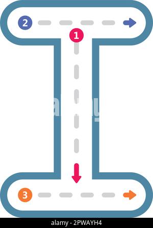 Nachzeichnen des Buchstabens I Vorschreiben in Großbuchstaben gepunktetes Linienelement für Kindergarten- und Vorschulkinder-Arbeitsblatt für Handschriftenübungen Stock Vektor