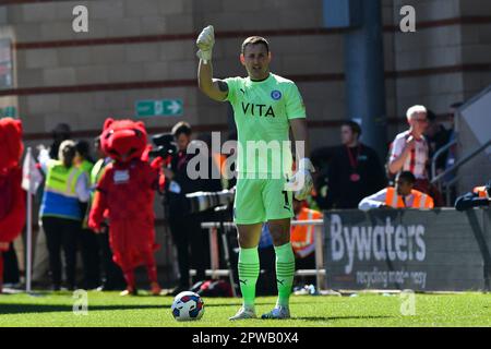 Ben Hinchliffe aus Stockport County in Aktion während des Spiels Sky Bet League 2 zwischen Leyton Orient und Stockport County im Matchroom Stadium, London, am Samstag, den 29. April 2023. (Foto: Ivan Yordanov | MI News) Guthaben: MI News & Sport /Alamy Live News Stockfoto