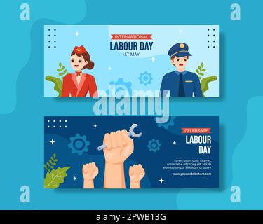 Happy Labor Day Horizontales Banner Handgezeichnete Vorlagen Hintergrunddarstellung Stock Vektor