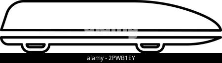 Autokasten Dachgepäckträger Kofferraum Fracht Dachgepäckträger Kontursymbol schwarz Vektorbild dünn flach Stock Vektor
