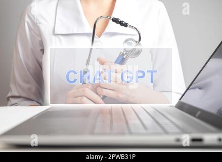 Lodz, Polen April 1 2023 Medical AI Concept. Arzt mit künstlicher Intelligenz, Chat GPT in Medizin und Gesundheitswesen, Gesundheitscheck Stockfoto