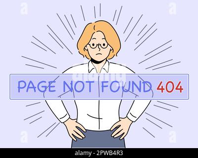 Unzufriedene Geschäftsfrau, siehe Fehlermeldung 404 Stock Vektor