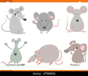 Lustige Zeichentrickfilme, Mäuse, Tierarten, Charaktere Stock Vektor
