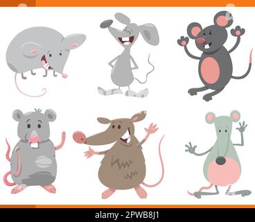 Lustige Zeichentrickfilme, Mäuse, Tierarten, Charaktere Stock Vektor