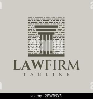 Designvorlage für das Säulengesetz im Vintage-Stil. Retro-Line-Logo der Anwaltskanzlei. Stock Vektor