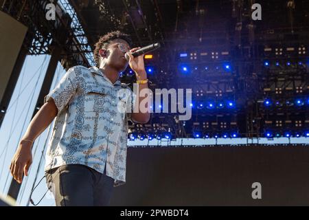 Indio, USA. 28. April 2023. Breland während des Stagecoach Music Festivals im Empire Polo Club am 28. April 2023 in Indio, Kalifornien (Foto: Daniel DeSlover/Sipa USA) Guthaben: SIPA USA/Alamy Live News Stockfoto