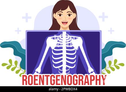 Röntgendarstellung mit Durchleuchtungs-Body-Check-Verfahren, Röntgen-Scanning oder Röntgen in Health Care Flat Cartoon handgezeichnete Vorlagen Stock Vektor