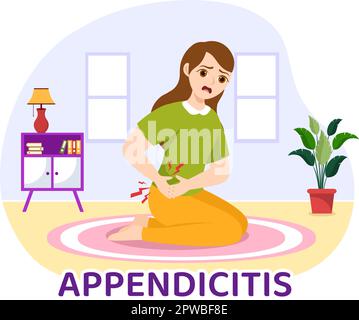 Appendizitis Illustration mit Entzündung des Appendix und Magenbehandlung im Gesundheitswesen flacher Cartoon Hand gezeichnet für Landing-Page-Vorlagen Stock Vektor