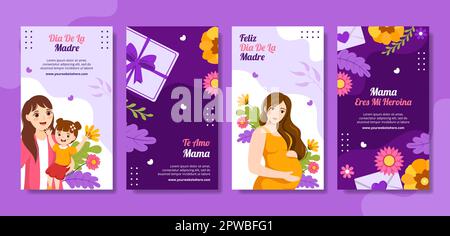 Feliz Dia De La Madre Social Media Stories Flat Cartoon Handgezeichnete Vorlagen Illustration Stock Vektor