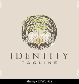 Luxuriöser Sonnenbaum-Logo-Vektor. Abstraktes Logo für Eleganz und Naturlandschaft. Stock Vektor