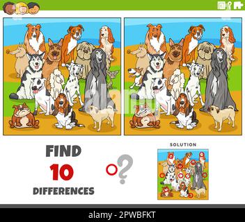 Difference Game mit Cartoon-reinrassigen Hunden Stock Vektor