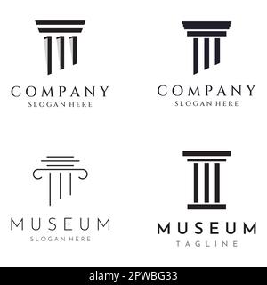 Museen, Museumssäulen, Museumslinien, Logos der Museumssäulen. Museen mit minimalistischen und modernen Konzepten. Logos können für Unternehmen, Museen und Unternehmen verwendet werden. Stock Vektor