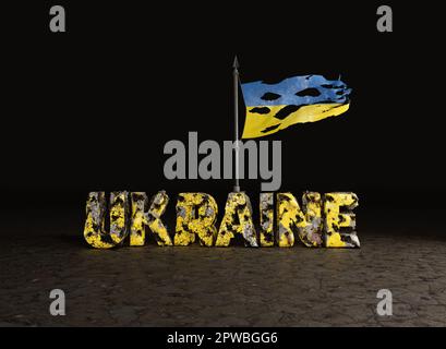 Ukrainische Flagge und russische Flagge - Kriegsflaggen Stockfoto