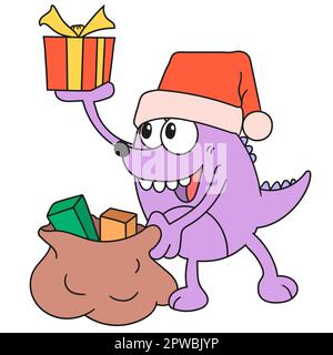 Süße Monster verteilen Weihnachtsgeschenke. Bild des doodle-Symbols Stock Vektor