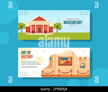 Internationaler Museumstag Horizontale Banner Handgezeichnete Vorlagen Hintergrunddarstellung Stock Vektor
