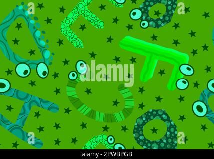 Zeichentrickfilm englische Buchstaben nahtlose Monster mit Augenmuster für Kinderbekleidung und Accessoires, Bettwäsche und Stoffe und Kindergarten-Tex Stockfoto