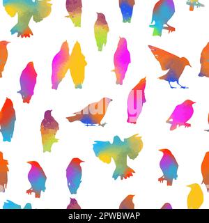 Birds Nahtloses Hintergrundmaterial. Bunte Silhouetten-Stars mit Nahtmuster. Vektordarstellung Stock Vektor