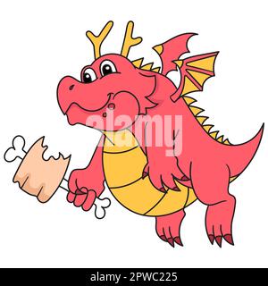 Rote Drachenfliege trägt Fleisch und kawaii. Bild des doodle-Symbols Stock Vektor