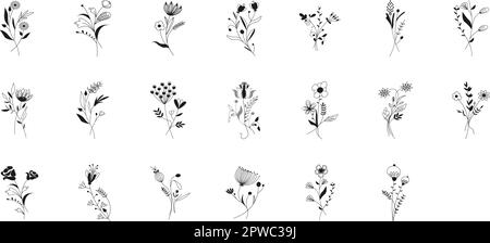 Botanischer Vintage-Vintage-Vintage-Vektor mit Blumenmuster. Dekorative Einladung zur Illustration, Grußkarte, Tapete, Hochzeitseinladung, Termin notieren. Rustikales Set im Vintage-Stil Stock Vektor