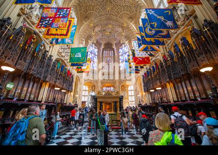 Henry VII's Lady Chapel im Inneren der Westminster Abbey. Die Kirche befindet sich neben dem Palace of Westminster in der Stadt Westminster in London, England, Stockfoto